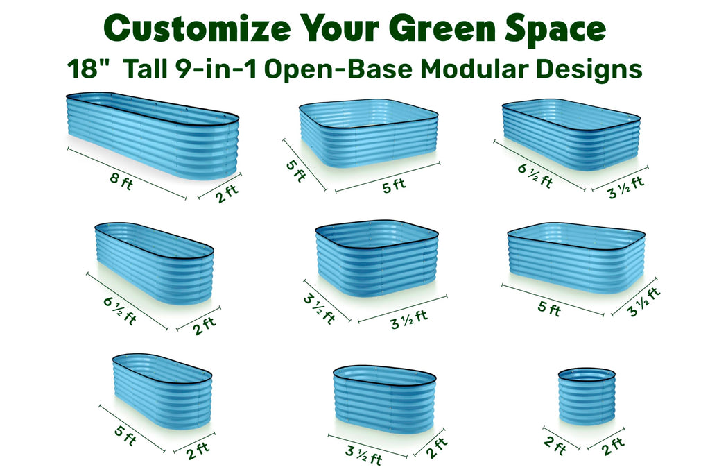 9-in-1 Galvanized Steel Raised Garden Bed // 8×2×1.5 ft Modular Planter for Gardening, Vegetables, Flowers // 18" Tall Metal Raised Garden Beds Outdoor (Dark Green) // Patented Design Planter Box