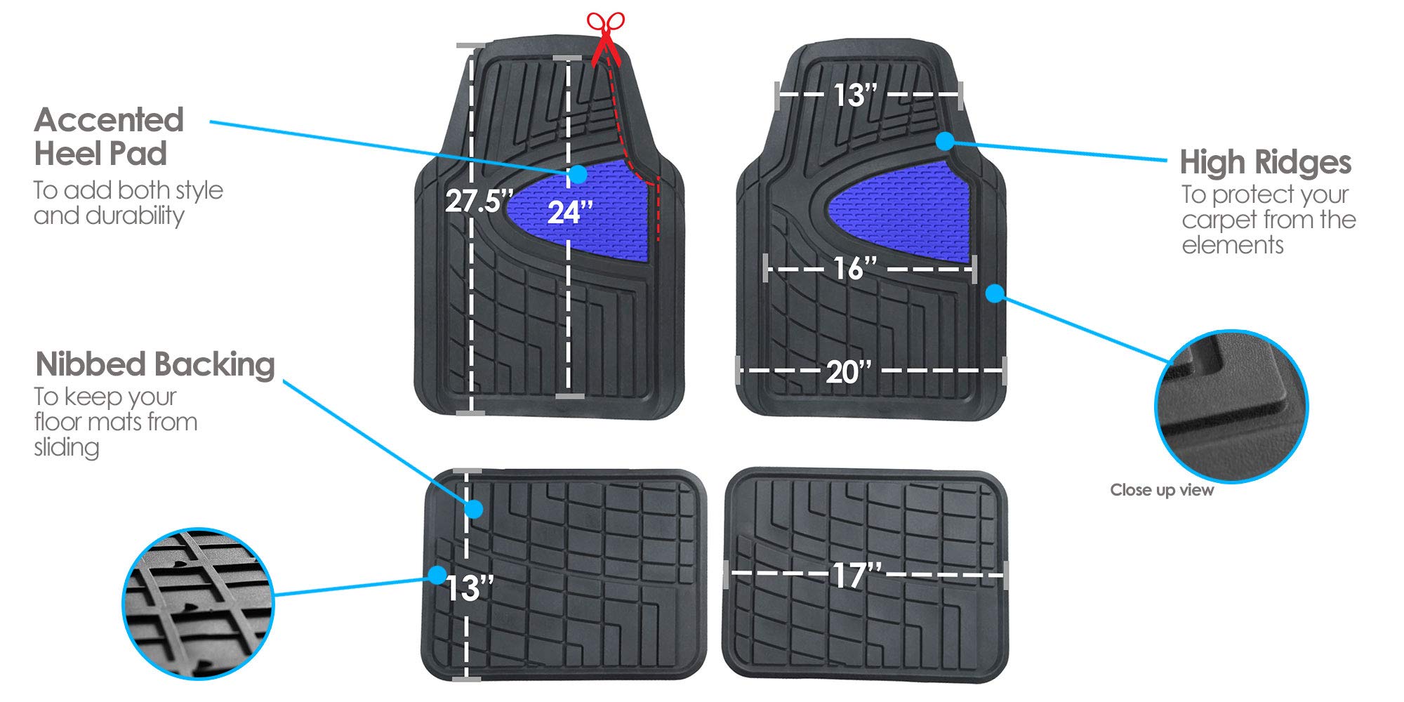 FH Group Automotive Floor Mats - Heavy-Duty Rubber Floor Mats for Cars, Universal Fit Full Set, Climaproof Floor Mats, Trimmable Floor Mats for Most Sedan, SUV, Truck Floor Mats Beige