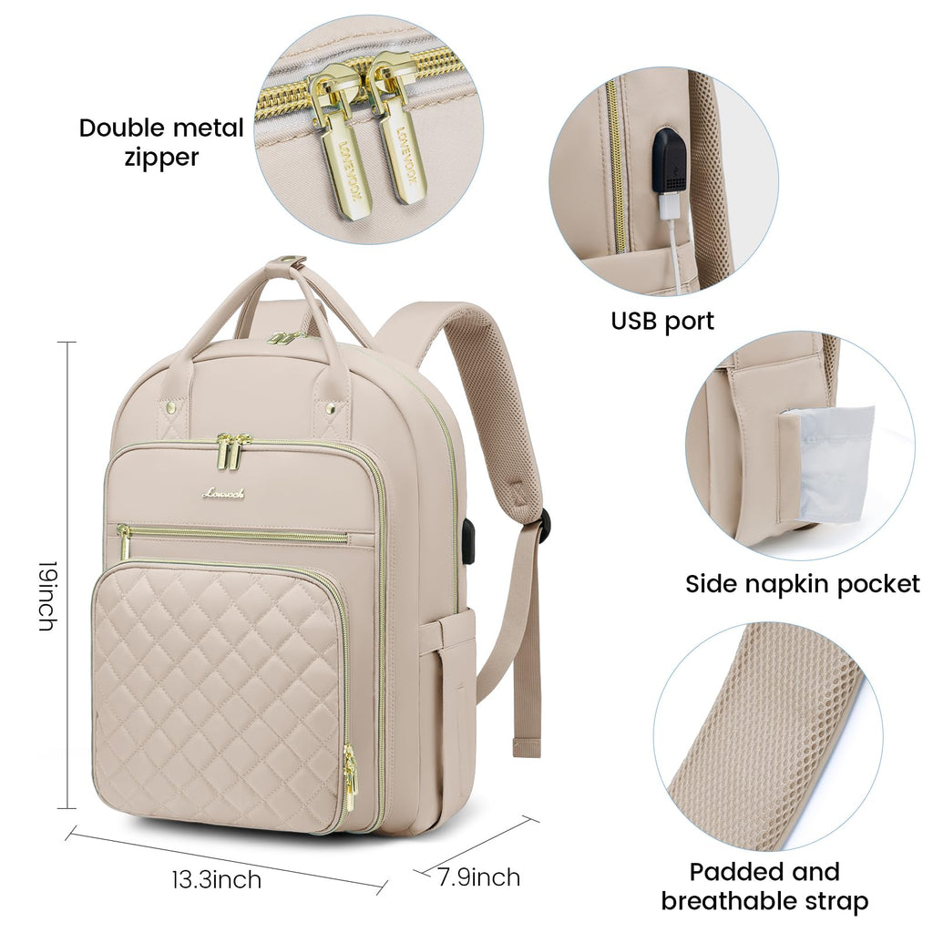 LOVEVOOK Laptop Backpack for Women, Water Resistant Travel Work Backpacks Purse College Business Teacher Nurse Computer bag with USB Charging Port