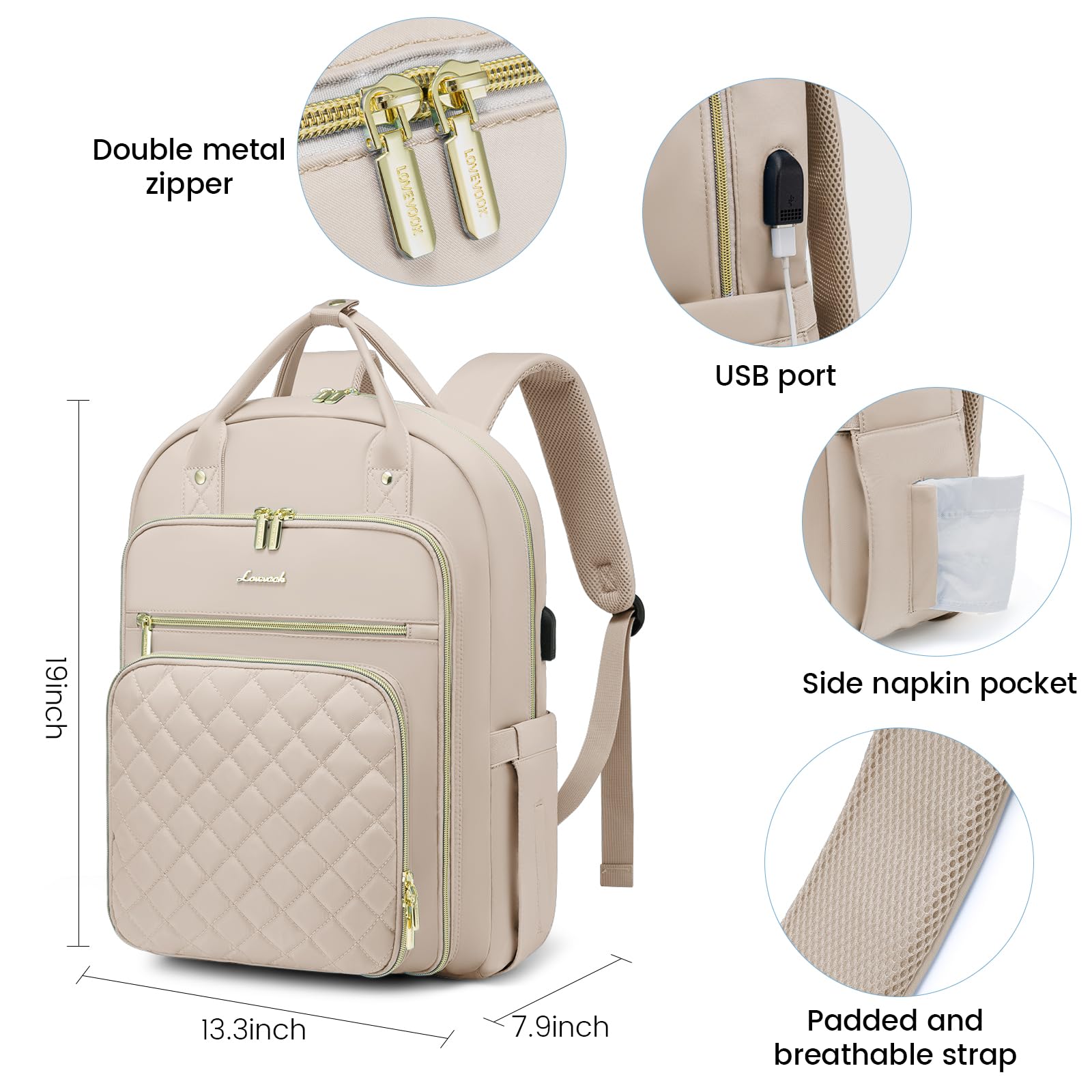 LOVEVOOK Laptop Backpack for Women, Water Resistant Travel Work Backpacks Purse College Business Teacher Nurse Computer bag with USB Charging Port