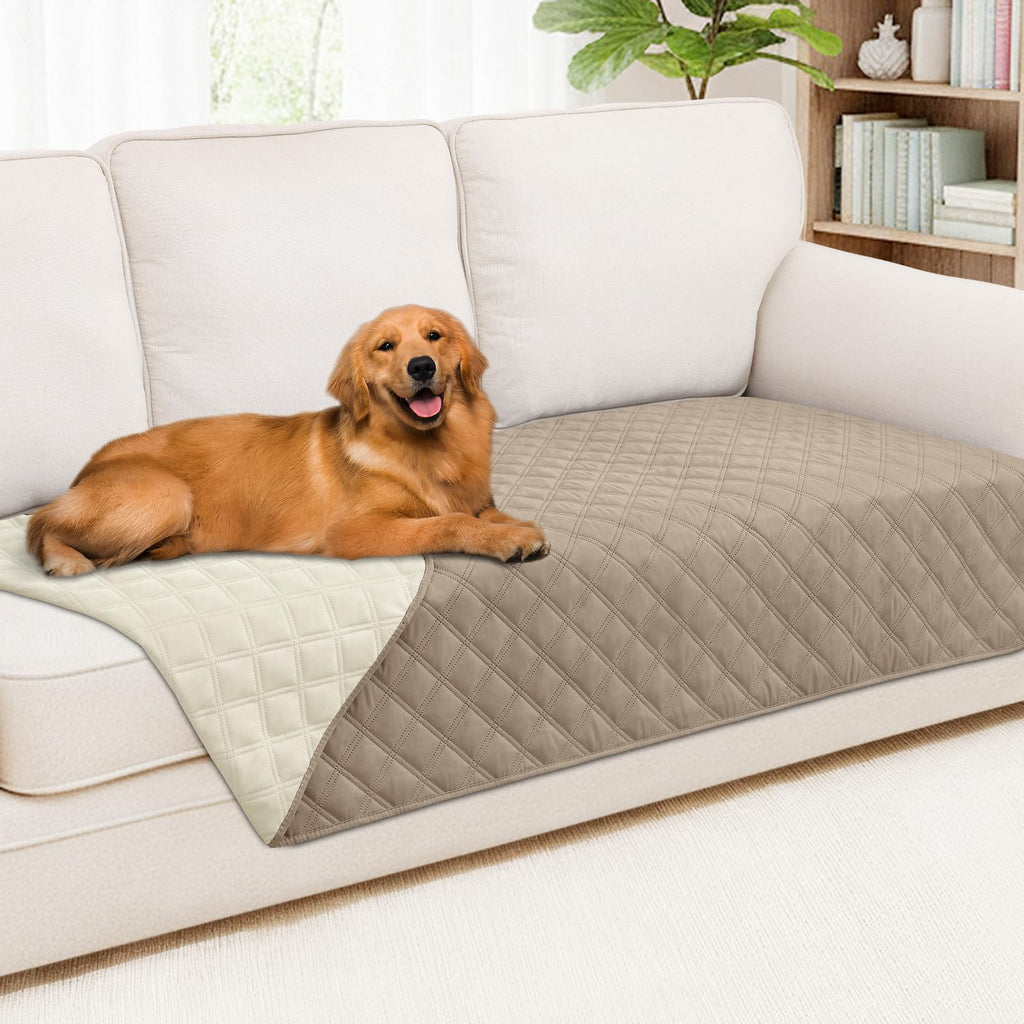 Smiry Waterproof Dog Bed Cover Pet Blanket, Soft Washable Dog Blanket for Furniture Bed Couch Sofa Reversible, Checkered (30"x53", Beige/Beige)