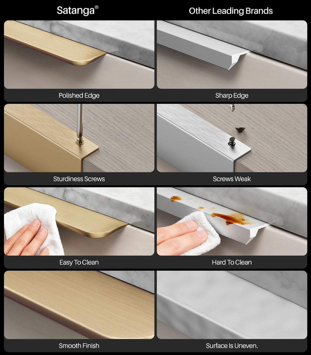 Satanga Edge Finger Pulls for cabinets Kitchen Concealed Drawer Pull Aluminum Hidden Back Mount Door Handle for Home Pack of 5 Modern White 3 Inch Overall Length Easy Installation