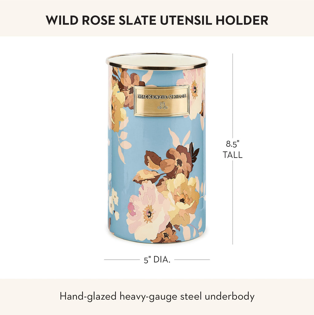 MACKENZIE-CHILDS Enamel Utensil Holder, Stylish Kitchen Countertop Organizer, Wild Rose Brown