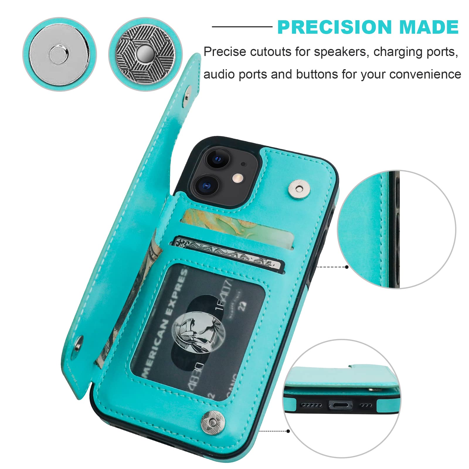 ONETOP Compatible with iPhone 12 Compatible with iPhone 12 Pro Wallet Case with Card Holder, PU Leather Kickstand Card Slots Case, Double Magnetic Clasp Durable Shockproof Cover 6.1 Inch(Black)