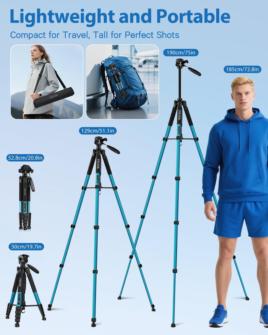 75" Camera Tripod, Aluminum Heavy Duty Camera Stand for ipad Phone, Travel Tripod with/Carry Bag/Phone Tablet Holder, Compatible with Canon Nikon Sony DSLR, Spotting Scopes, Max Load 15 Lb(Black)