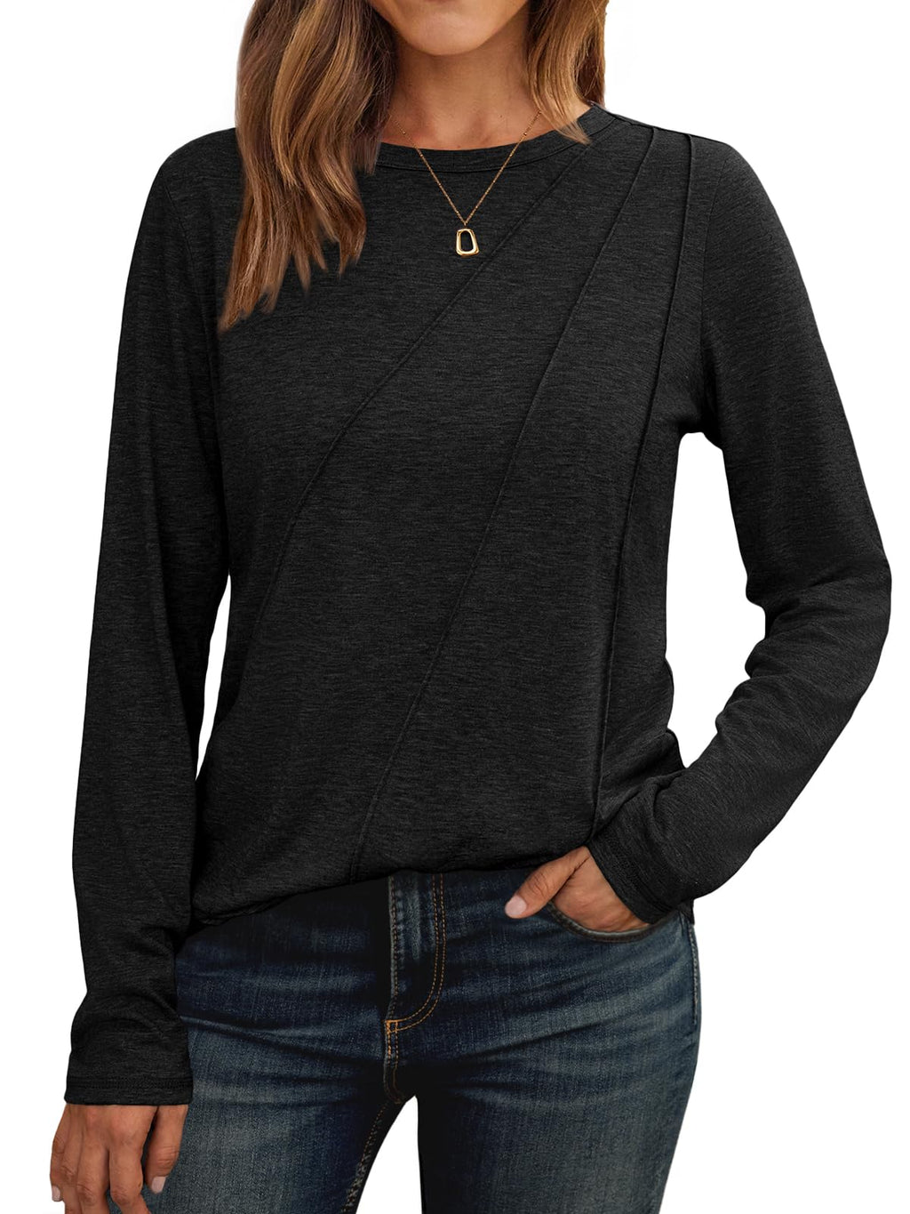AUTOMET Womens Long Sleeve Shirts Pleated Tunics Fall Fashion Crewneck Tops
