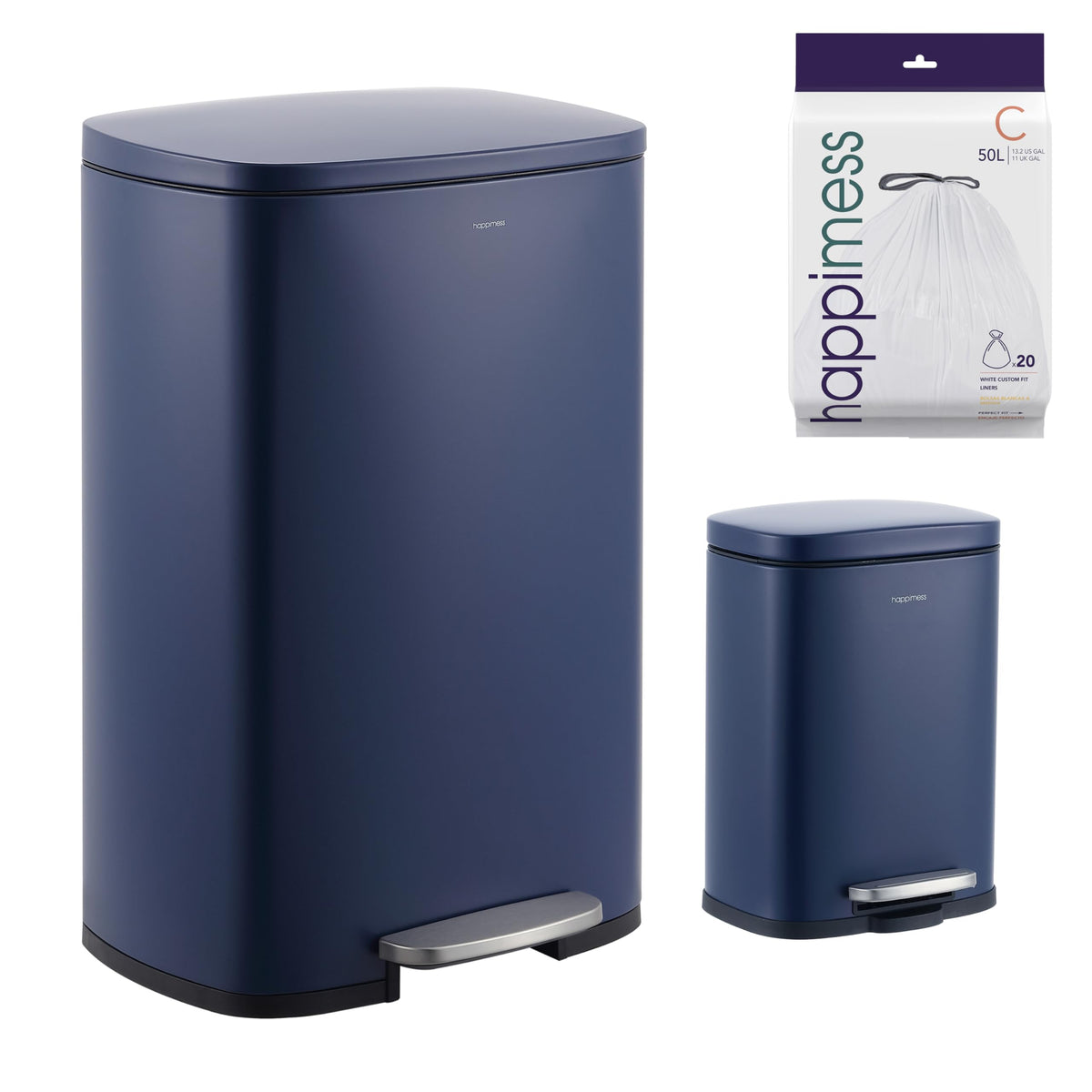 happimess HPM1006B Connor Rectangular 13-Gallon Trash Can with Soft-Close Lid and Free Mini Trash Can, Fingerprint Resistant, Modern, Minimalistic for Home, Kitchen, Office, Bathroom, Black