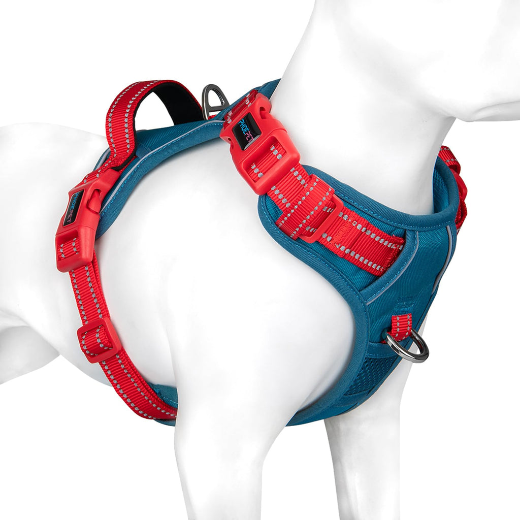PHOEPET No Pull Dog Harness, Unique Colors Reflective Adjustable Dog Vest, with Soft Training Handle Metal Clips for Small Medium Large Dogs (Baby Blue Base & Pink Straps,S)