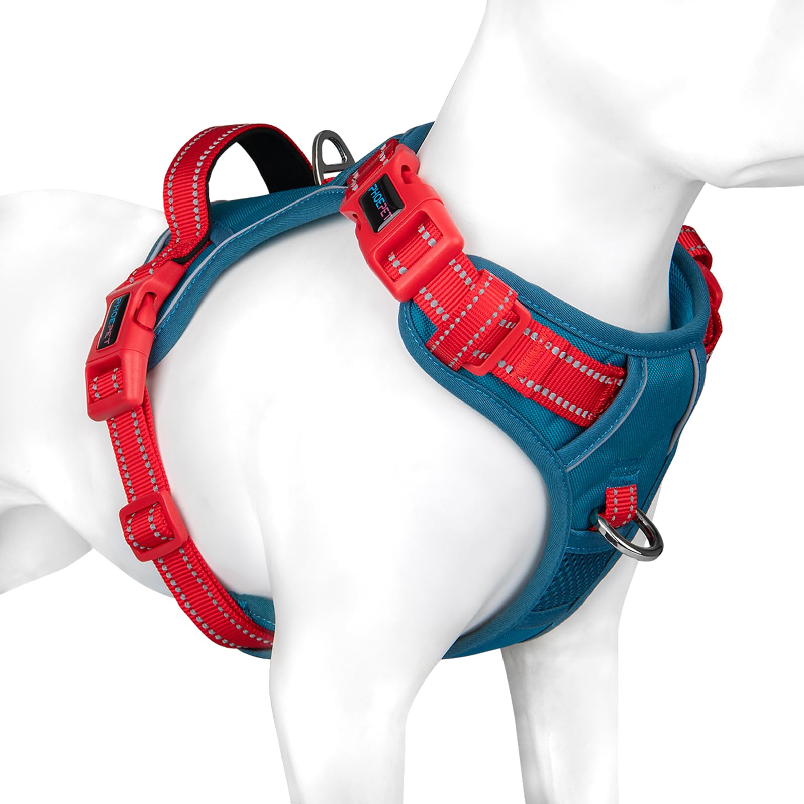 PHOEPET No Pull Dog Harness, Unique Colors Reflective Adjustable Dog Vest, with Soft Training Handle Metal Clips for Small Medium Large Dogs (Baby Blue Base & Pink Straps,S)