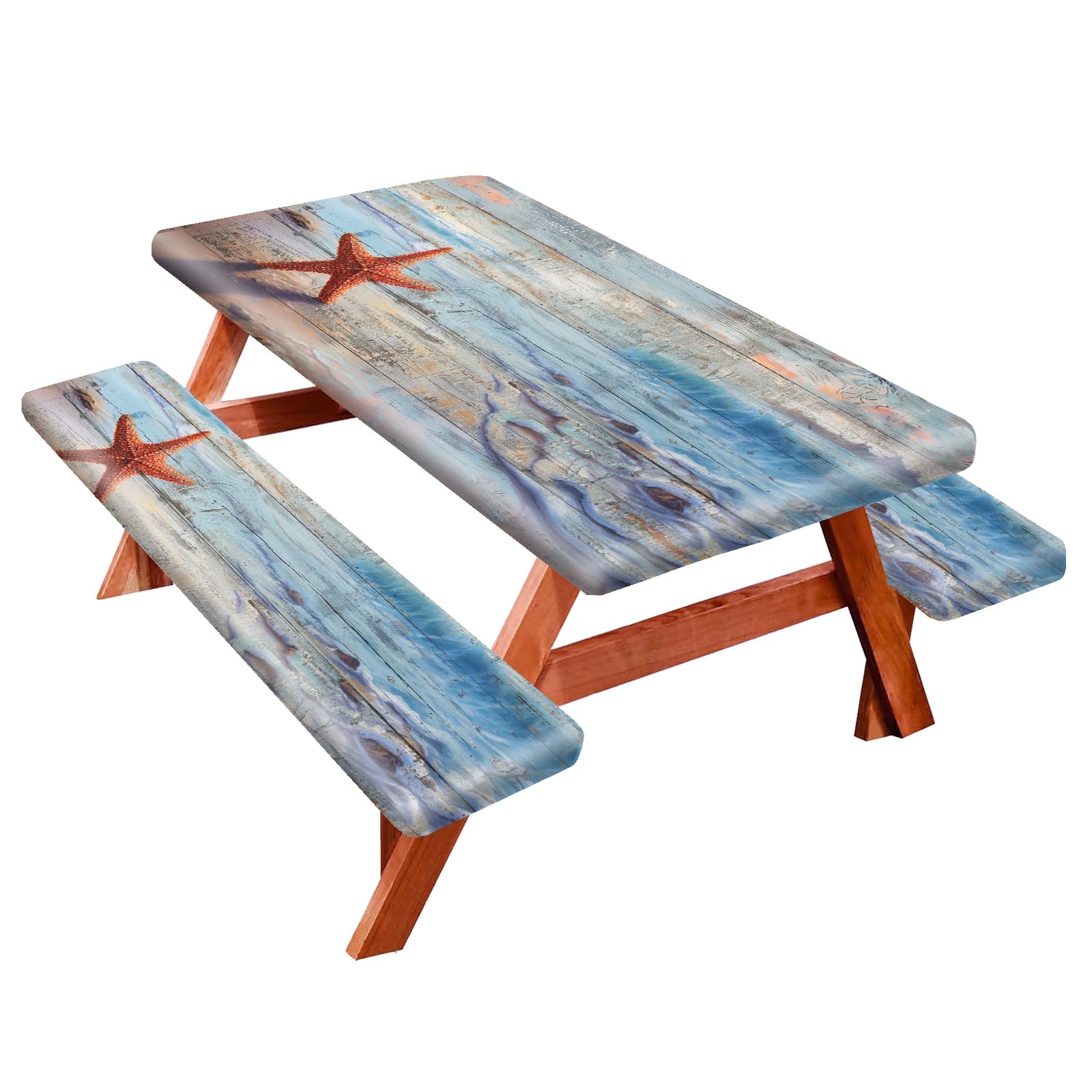 Park Picnic Table Cover with Bench Covers Lightweight Camping Essentials, Oil-Proof Waterproof 3PCS Tablecloth with Elastic, Fitted for Table 6FT Rectangle and Seats, American Flag Eagle (72x30in)