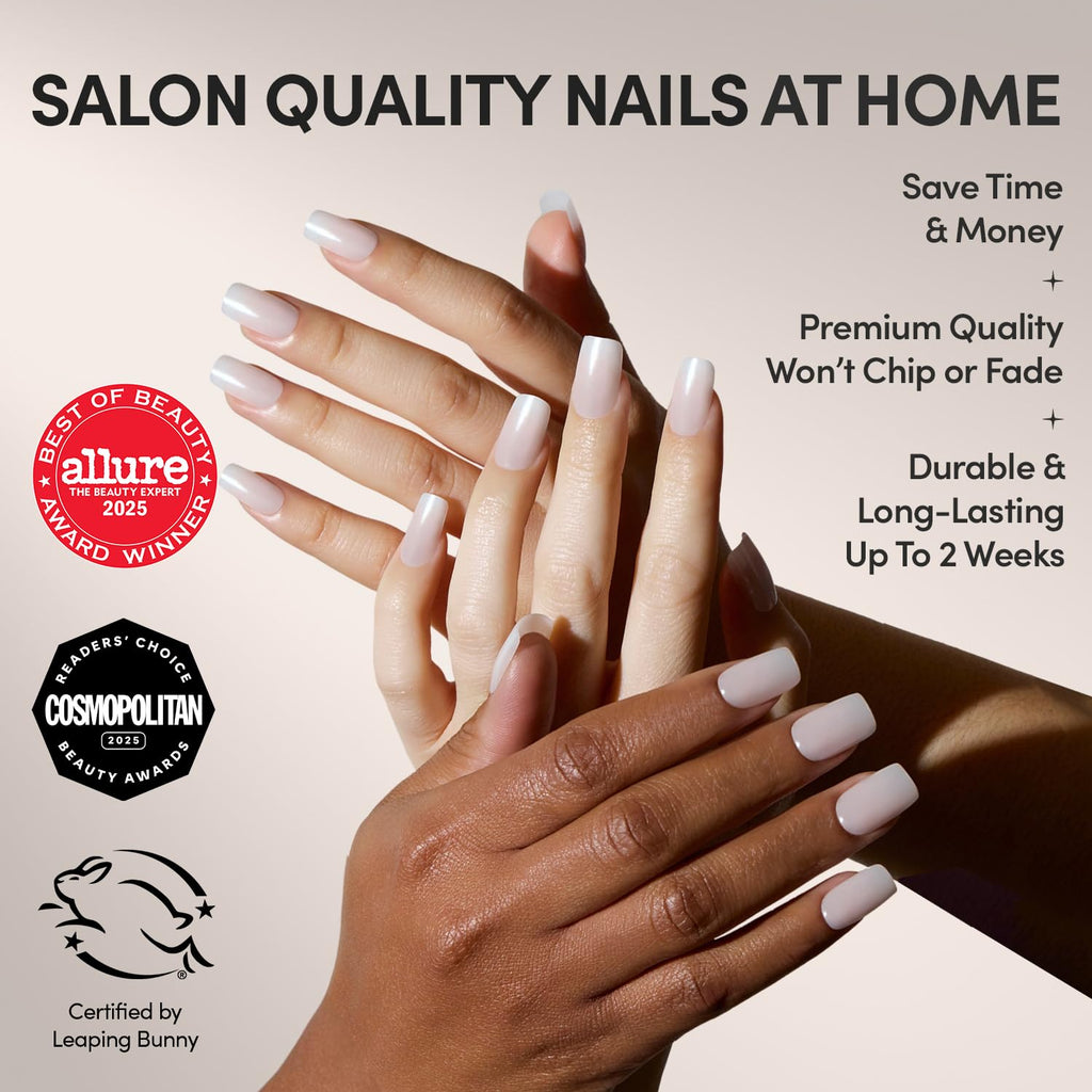Glamnetic Press On Nails - Cashmere Blue | Opaque Soft Pale Sky Blue Short Squoval Fake Nails, Salon Quality | 15 Sizes - 30 Nail Kit