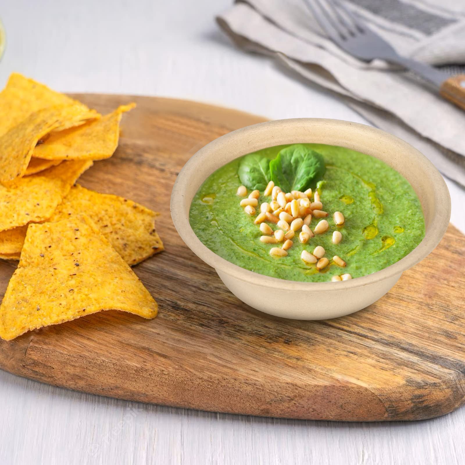 4 oz Small Paper Bowls, 100 Pack Compostable Bagasse Fiber Bowls, Microwavable for Condiments, Sauce, Ice Cream