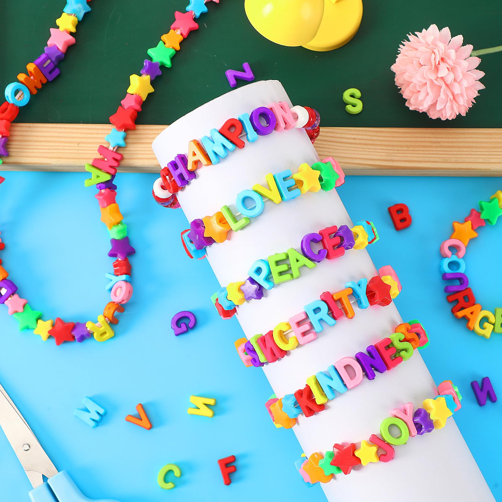 Augshy 700PCS White Letter Beads Alphabet Beads for Making DIY (6mm) | Premium Acrylic Cube Shape, Ideal Bracelets and Keychains, Large Hole Design for Easy Paracord Threading
