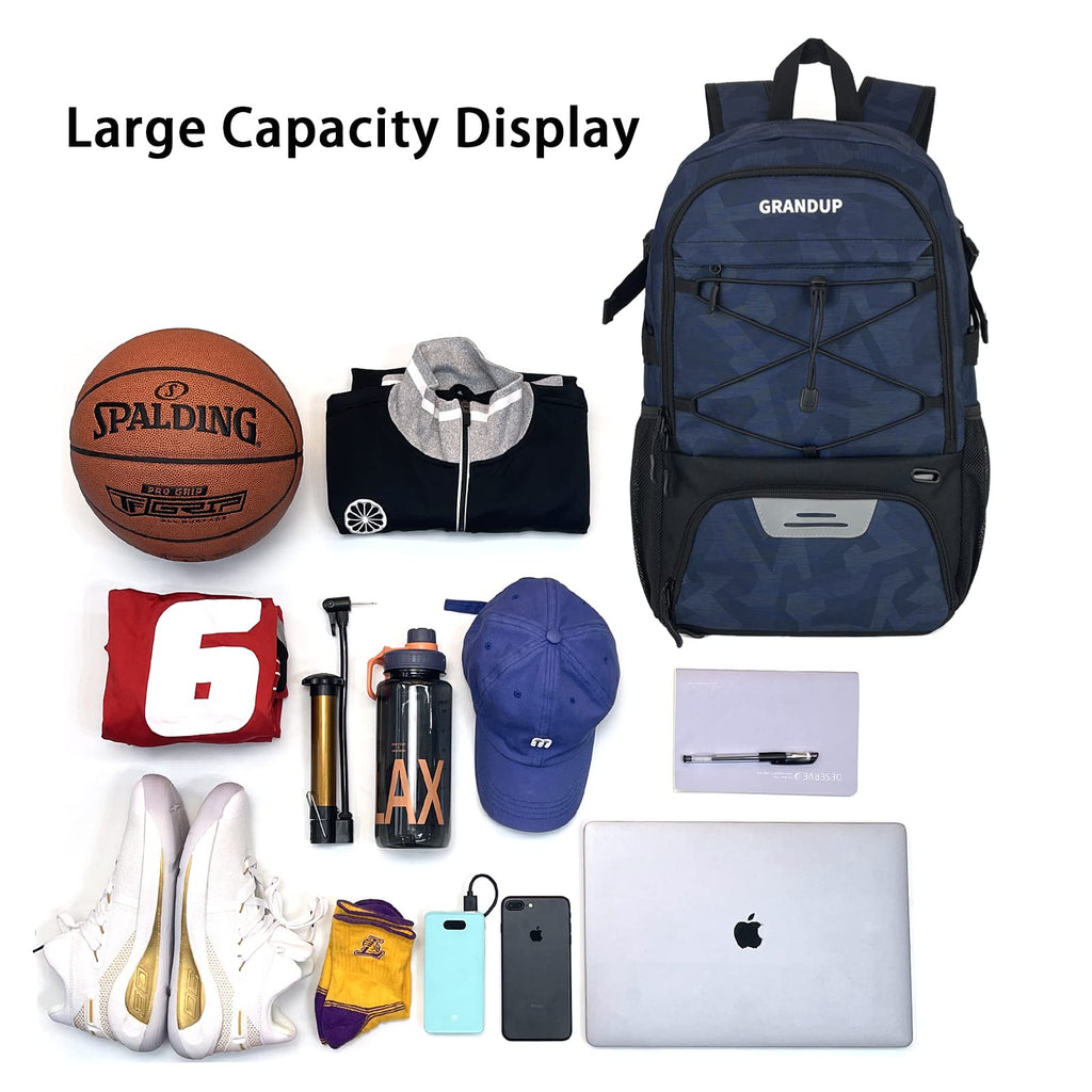 GRANDUP Basketball backpack with ball and shoes compartment Fit Volleyball, soccer, Swim, Gym, Travel, and School, large capacity sports training equipment bags