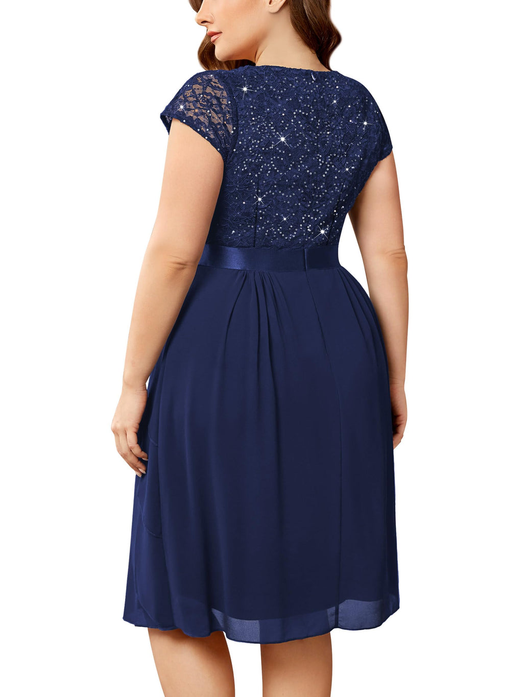 Miusol Women's Plus Size Sequin Lace V Neck Ruffle Tiered Chiffon Cocktail Party Dress