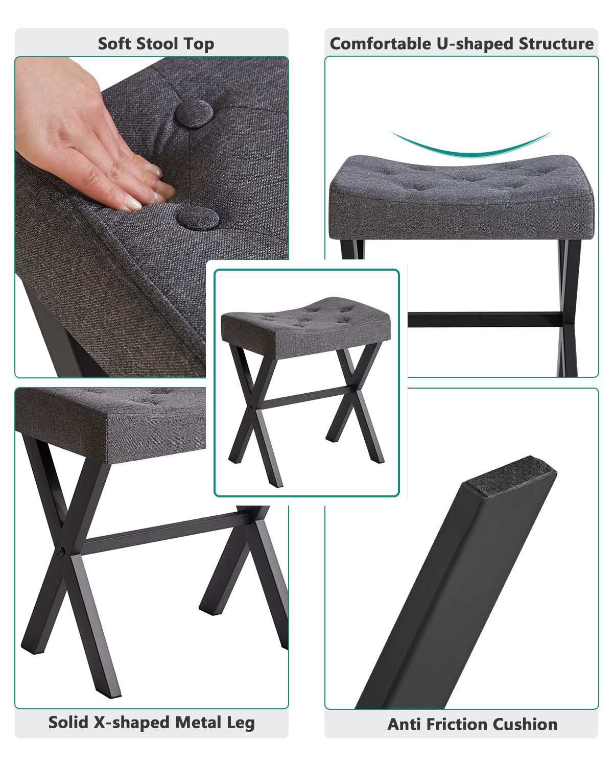 IBUYKE U-Shaped PU Vanity Stool, Square Makeup Chair with X-Leg, Ottoman Seat Footrest Stool, Multi-Use as Small Side Table, for Bedroom, Living Room, Black WBD019B