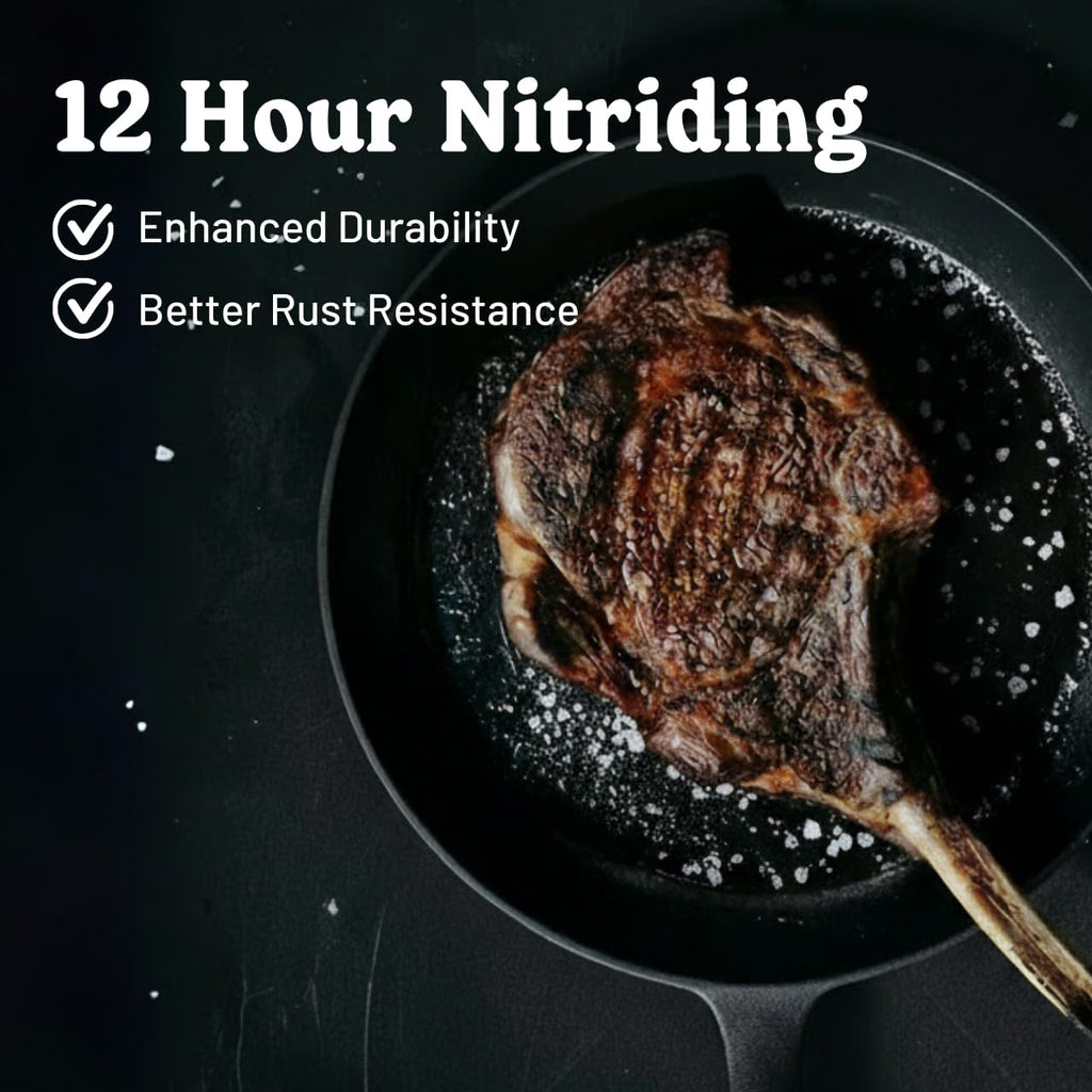 Flambo Skillet #10 - Naturally Non-Stick 10 Inch Pre-Seasoned Cast Iron Frying Pan - Smooth Nonstick Finish for Grilling, Frying, Sauteing, Searing, Baking - Use on Oven, Stove, Grill, or Campfire