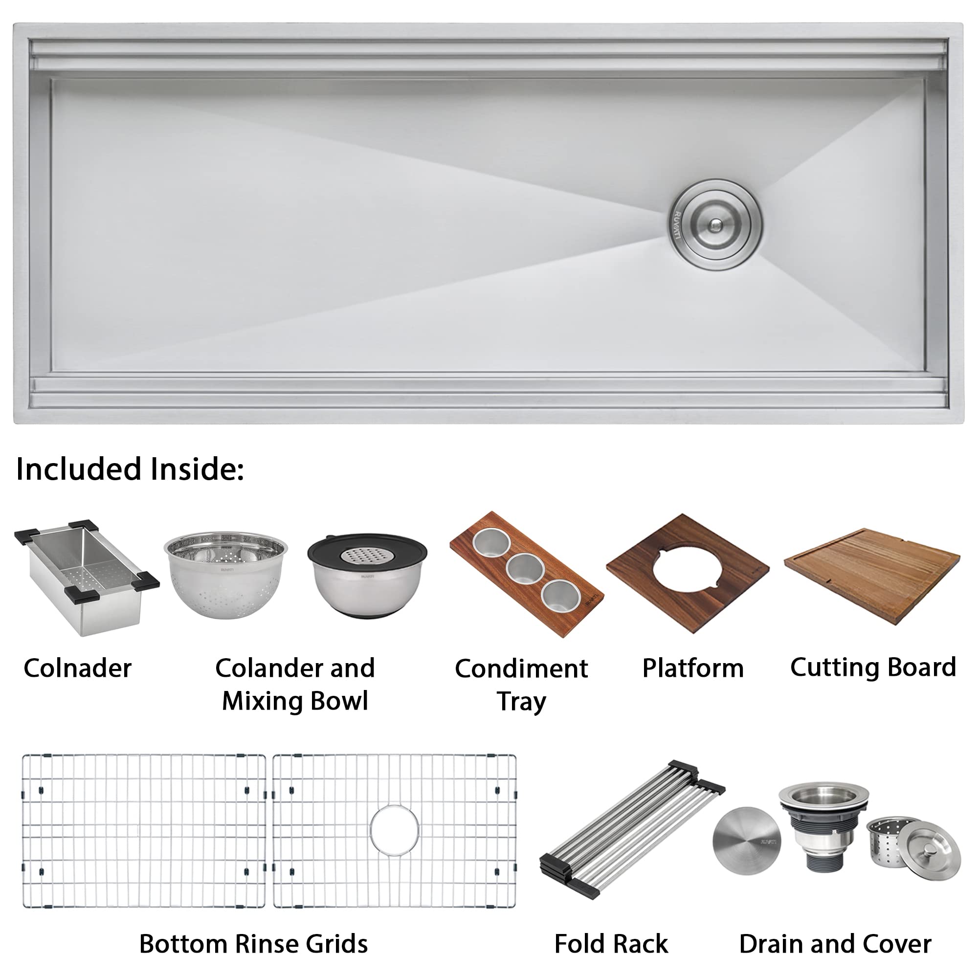 Ruvati 33-inch Workstation Kitchen Sink - Dual Tier Double Bowl Kitchen Sink - Low Divide Undermount Sinks - 16 Gauge Stainless Steel Kitchens Sinks - RVH8255