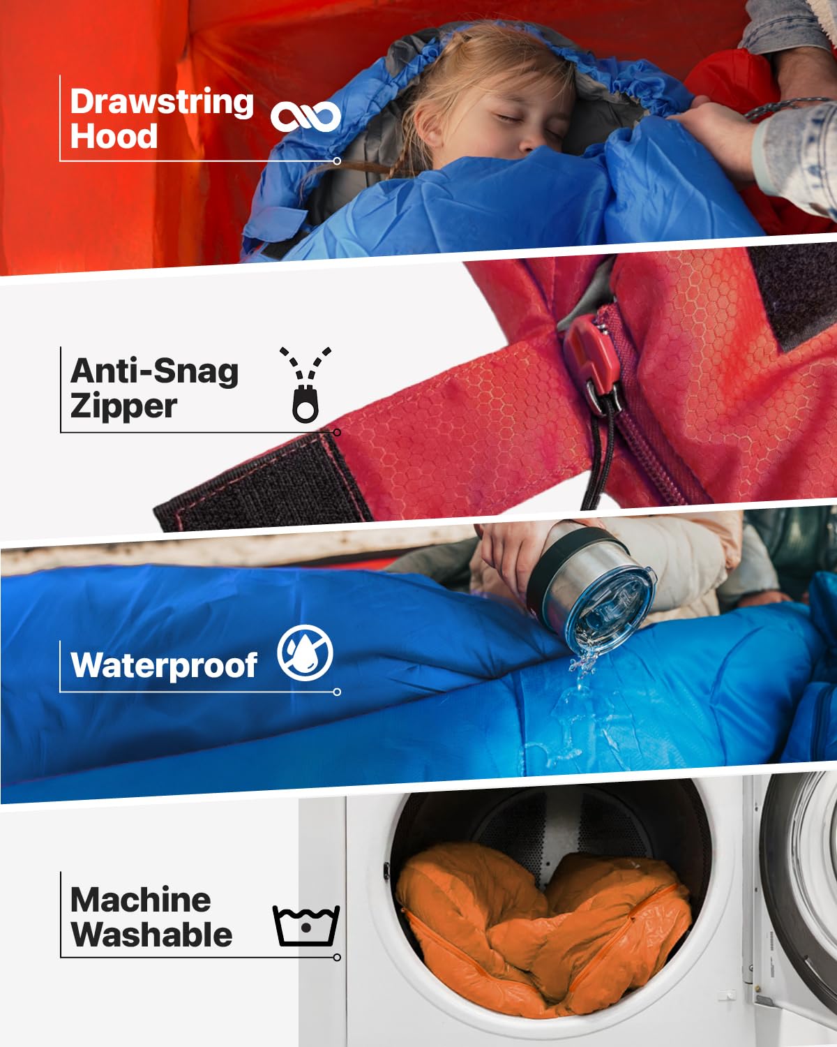 MalloMe Sleeping Bags for Adults Cold Weather & Warm - Backpacking Camping Sleeping Bag for Kids, Girls, Boys - Lightweight Camping Essentials Gear Accessories Hiking Sleep Must Haves Single & Double