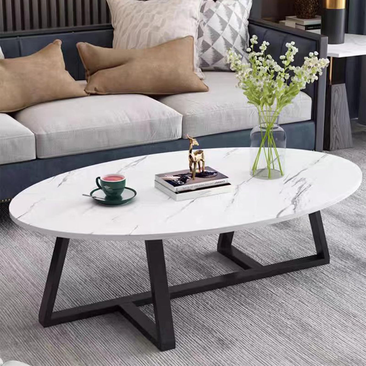 Wolawu Coffee Table Gold Oval Glass Coffee Tables for Living Room,Modern Gold Metal Frame Tea Tables for Small Space, Tempered Glass Top Center Table with Stable Cross Base for Bedroom, Office,Balcony