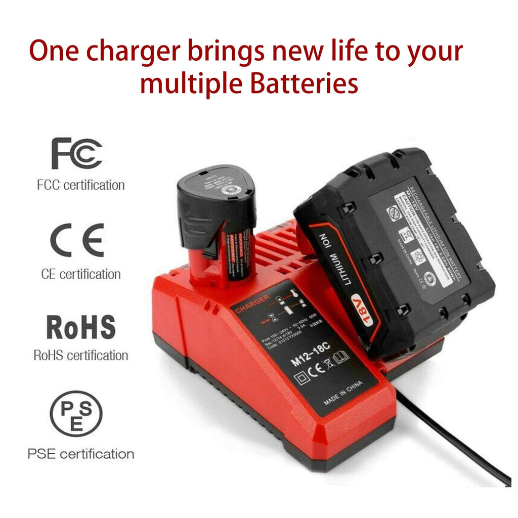 Dual Battery Charger for Mil MK-18 6A Rapid Charger Replacement to Charge 14.4V-18V XC Battery 48-59-1890 48-59-1812 48-11-1850 48-11-1820 48-11-1835 48-59-1802