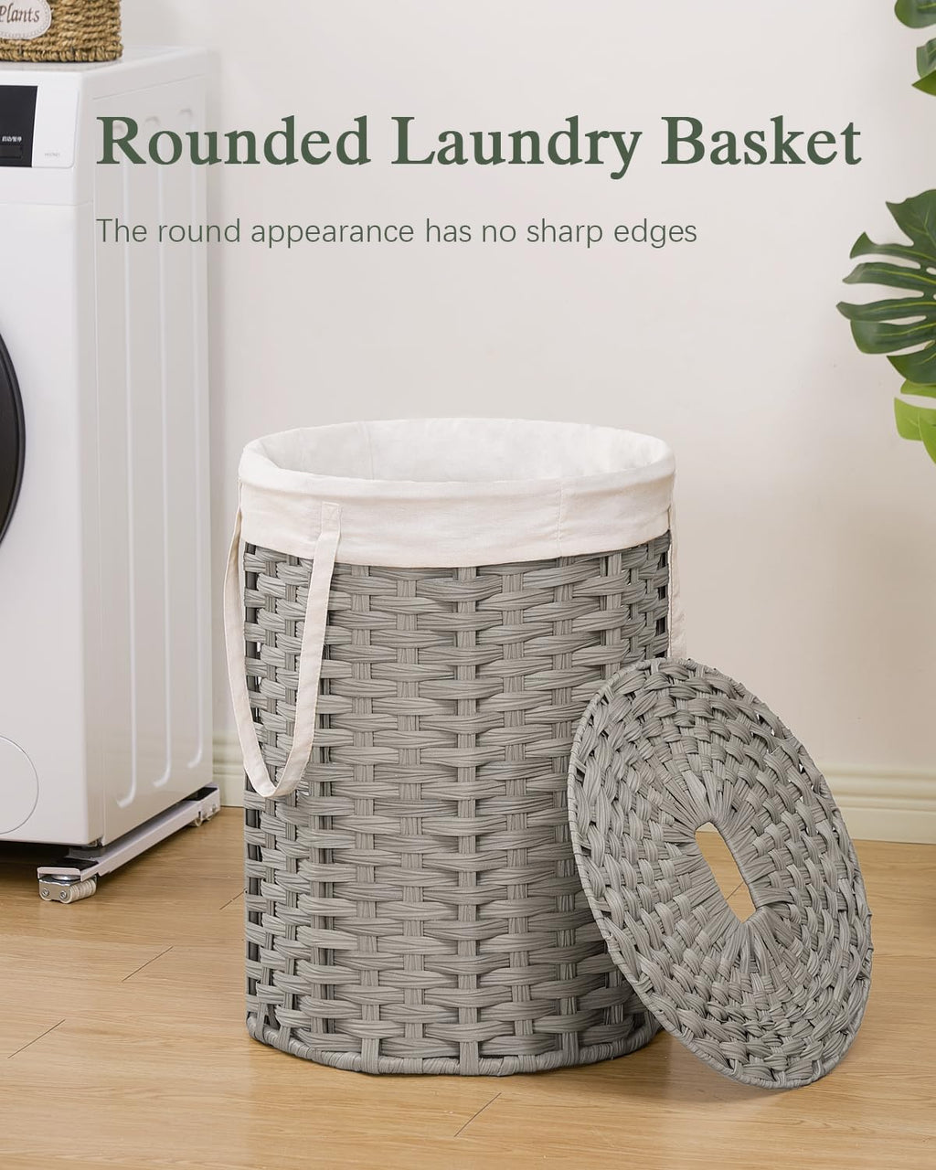 SETVSON Laundry Hamper with Lid Laundry Basket with Lid 19.0 Gal (72 L) Round Wicker Laundry Basket Handwoven Rattan Basket with Lid Removable Bag 2 Mesh Bags Handles for Living Room Bathroom Black