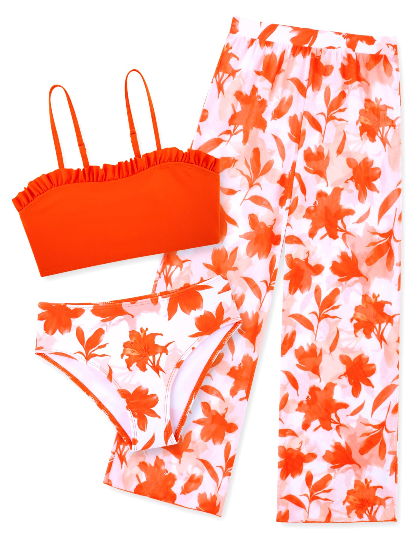 Vogseek 6-16T Girls 3 Pieces Bikini Bathing Suit with Rash Guard Pants Quick Dry Swimwear Cover-Up Sets
