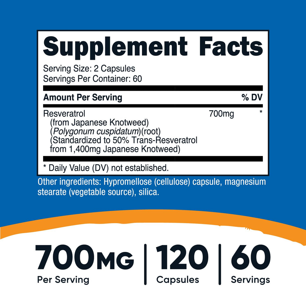 Nutricost Resveratrol 700mg; 120 Vegetable Capsules - 50% Trans-Resveratrol (3 Bottles)