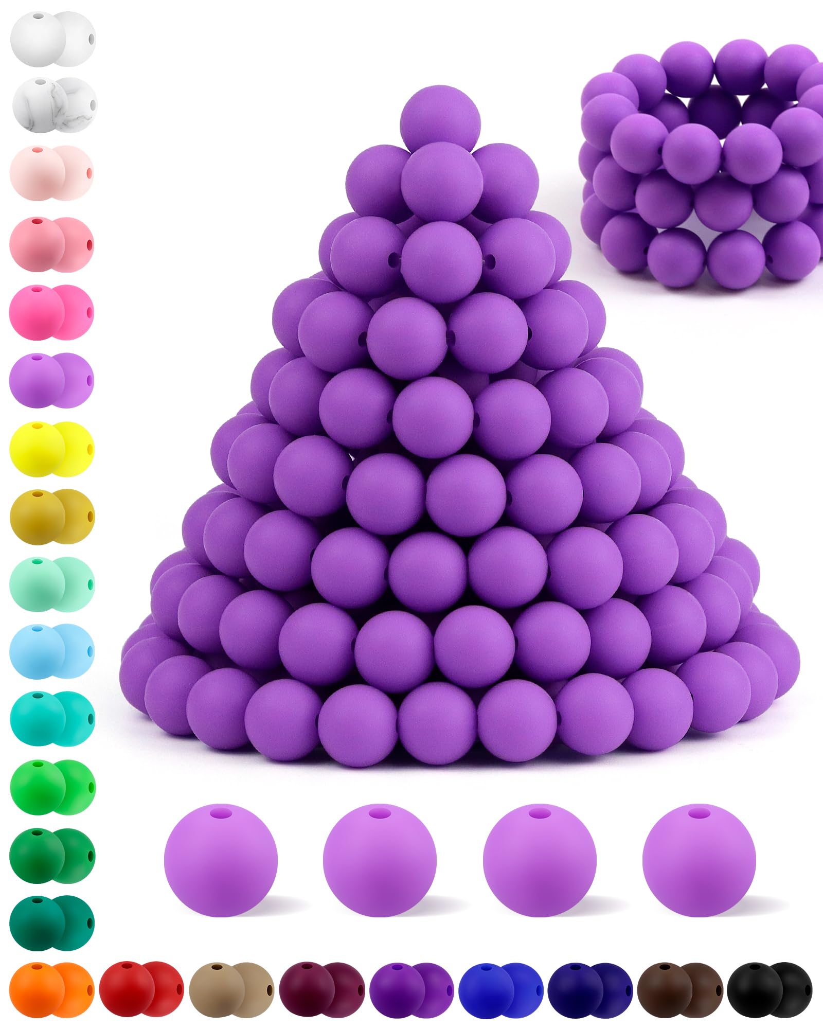 180PCS FIVEIZERO Silicone Beads – 30 Colors 12mm Round Rubber Beads Bulk for DIY Crafts, Keychain Accessories & Jewelry Making | Soft Silicone, Seamless Finish, Easy to String, Fade Resistant, Durable for Daily Use
