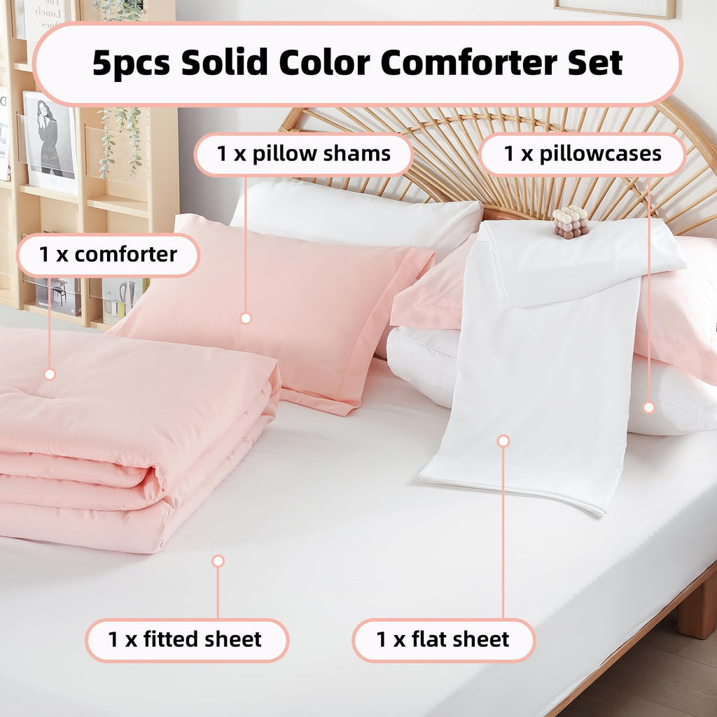 weigelia Twin Comforter Set 5 Pieces Beige Bed in A Bag Soft Queen Bedding Set Lightweight Comforter Set for Women and Men（Comforters, Flat & Fitted Sheets, Pillowcases & Shams）
