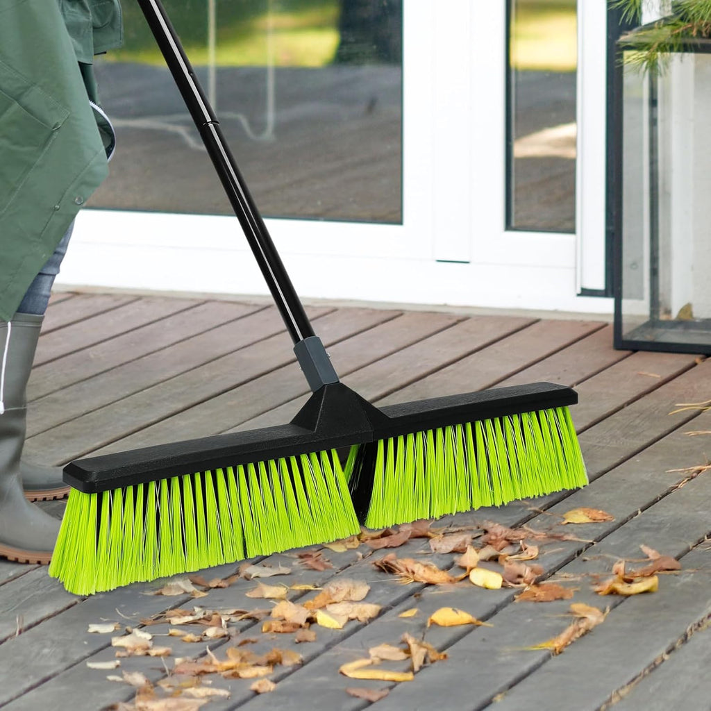 24-Inch Push Broom Outdoor with Stiff Bristle, Heavy Duty Broom Brush with 63” Long Handle for Deck Patio Driveway Garage Warehouse Shop Floor Sweeping & Scrubbing