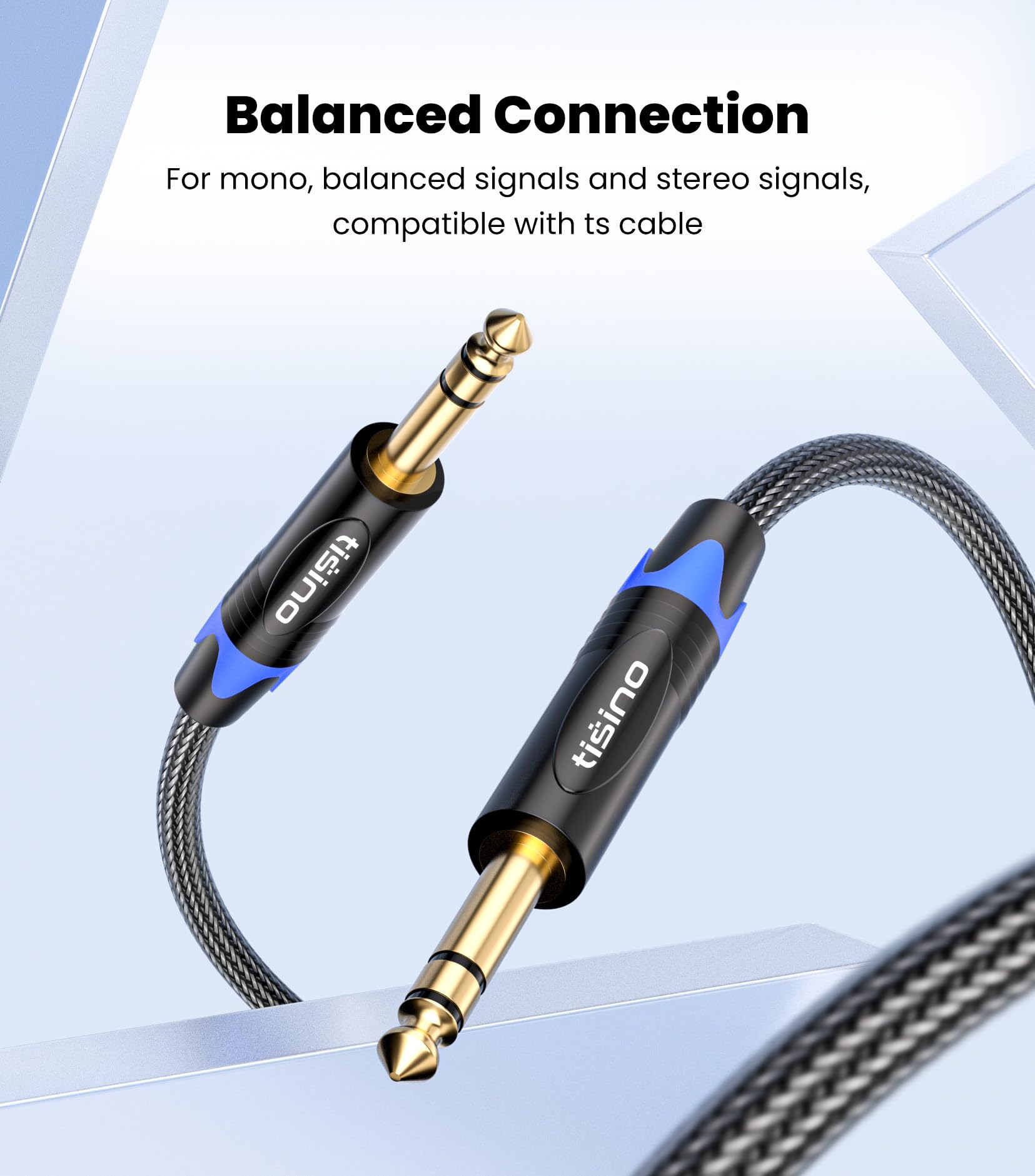 Tisino 1/4 inch TRS Cable, Quarter inch 1/4 TRS Balanced Stereo Audio Cable Male to Male Pro Interconnect Cable Guitar Cable, Nylon Braid - 3 FT