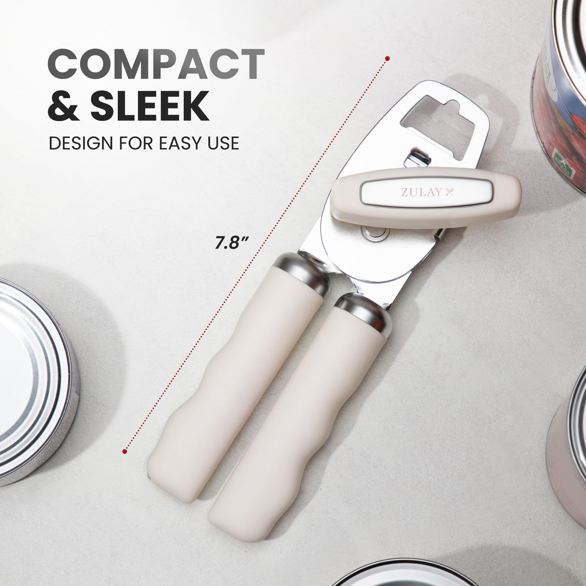 Zulay Kitchen Heavy Duty Stainless Steel Can Opener Manual with Bottle Opener - Rust Proof Manual Can Opener With Turn Knob & Comfy Soft Grip Handles - Airy Lilac