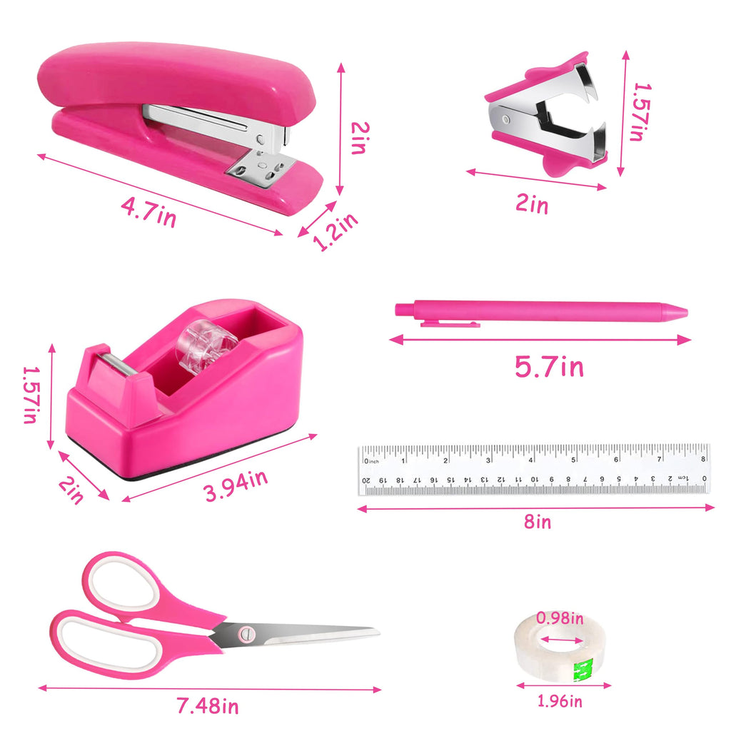 Dimonluce Office Desk Accessories, Black Office Supplies Accessories with Tape Dispenser, Stapler, Staple Remover, 1000 Staples, Tape, Clips Set, Ruler, Scissor, Pen
