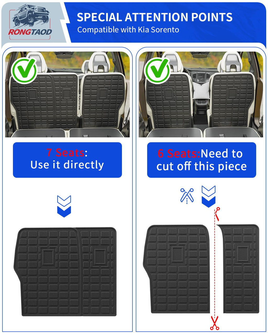 Rongtaod Back Seat Protector Compatible with 2021-2025 2026 Kia Sorento 6&7 Seats Back Seat Cover Kick Mats Cargo Liner Trunk Mat TPE All Weather 2024 Sorento Accessories (2nd Row Backrest Mat)
