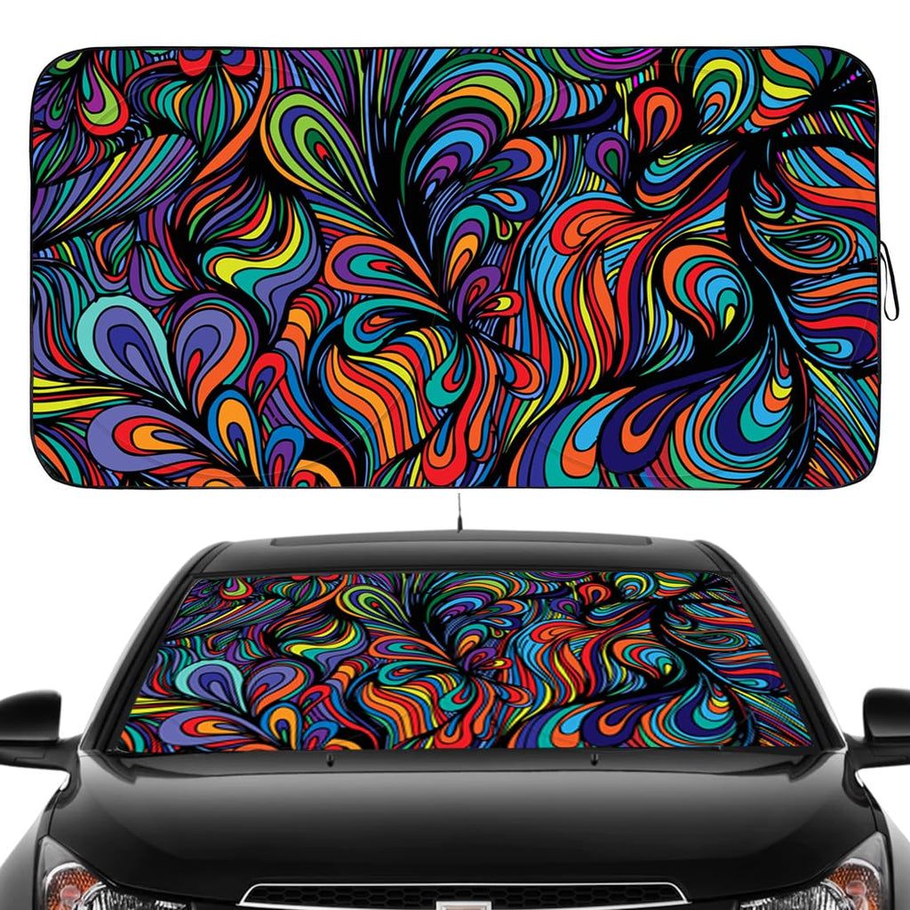 Gven Windshield Sun Shade for Car Front Window Cover Sunshades Visor Automotive Sun Shield for Full-Size Sedan & SUV, Mid-Size SUV, Sports Cars Mid-Size Pickup Truck Car Accessories(Abstract, L)