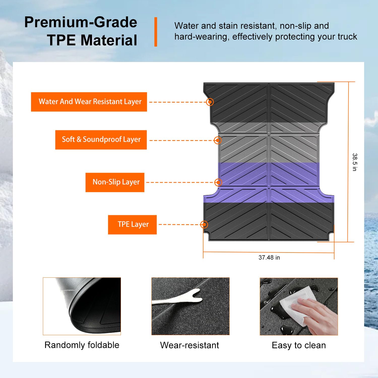 powoq 5.5FT Bed Liner Compatible with 2015-2026 Ford F150 Truck Bed Mat Waterproof Bed Mat TPE Truck Bed Liner Replacement for 2015-2026 Ford F150 Accessories (3-Fold 5.5FT Truck Bed Mat)