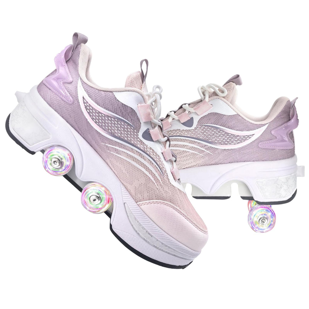 Double-Row Deform Wheel Automatic Walking Shoes Invisible Deformation Roller Skate 2 in 1 Removable Pulley Skates Skating Parkour