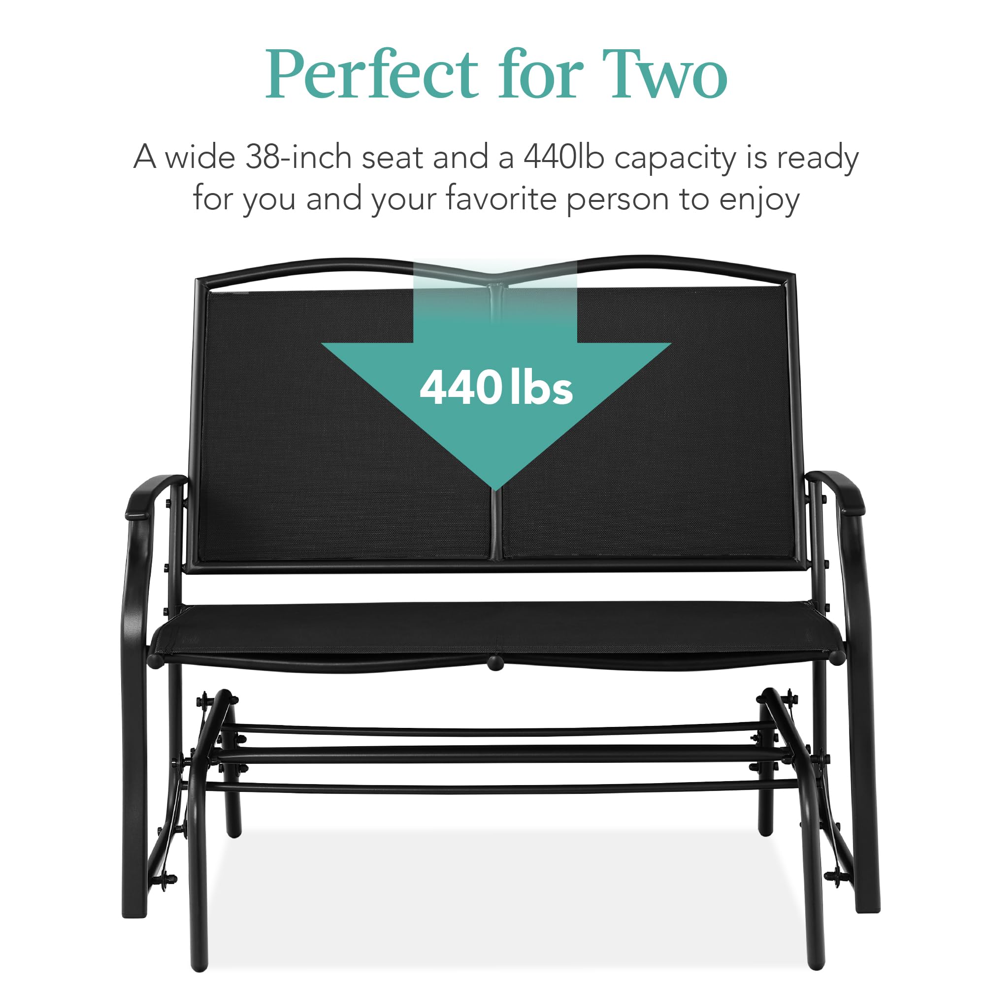 Best Choice Products 2-Person Outdoor Patio Swing Glider Steel Bench Loveseat Rocker for Deck, Porch w/Textilene Fabric, Steel Frame - Black