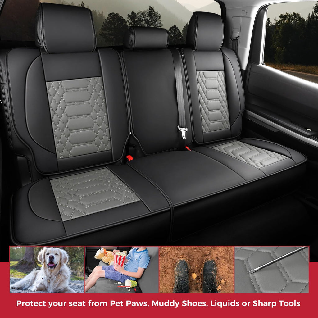 FREESOO Tundra Seat Covers 2007-2013, Fit for Toyota Tundra Crewmax Cab 5 Seats, Custom Truck Seat Covers with Waterproof Faux Leather Black