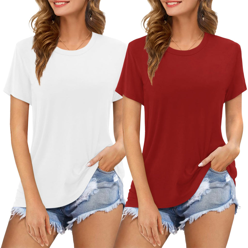 Womens Short Sleeve T Shirts Crewneck Summer Trendy Solid Basic Tee Tops Casual Summer Loose Fit Shirts