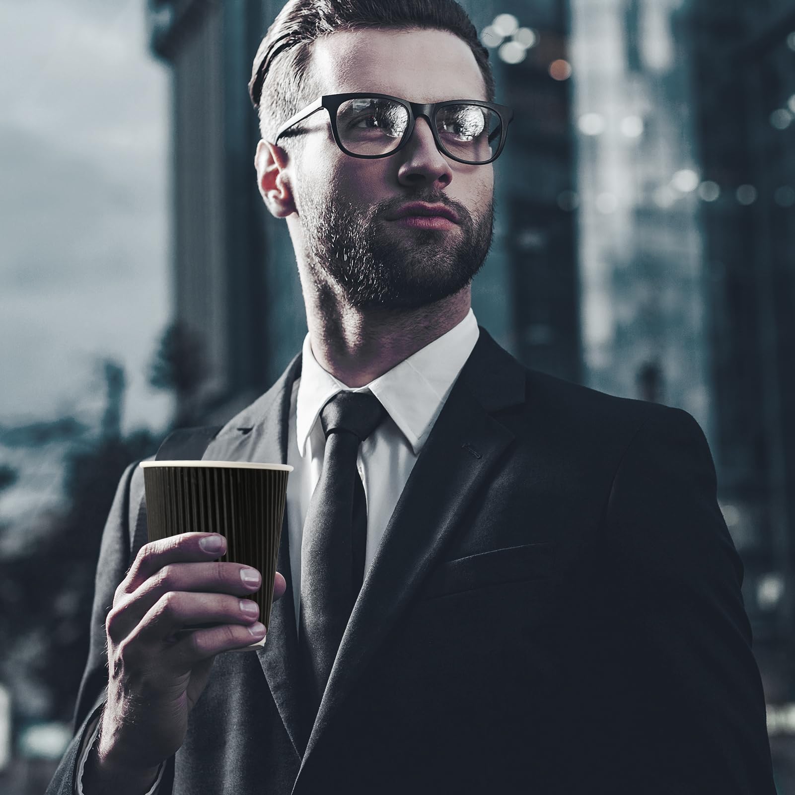 JollyPack 60 Pack 12 oz Paper Coffee Cups, Black Disposable Beverage Cups with Insulated Ripple Wall for Coffee, Tea, and Hot Chocolate