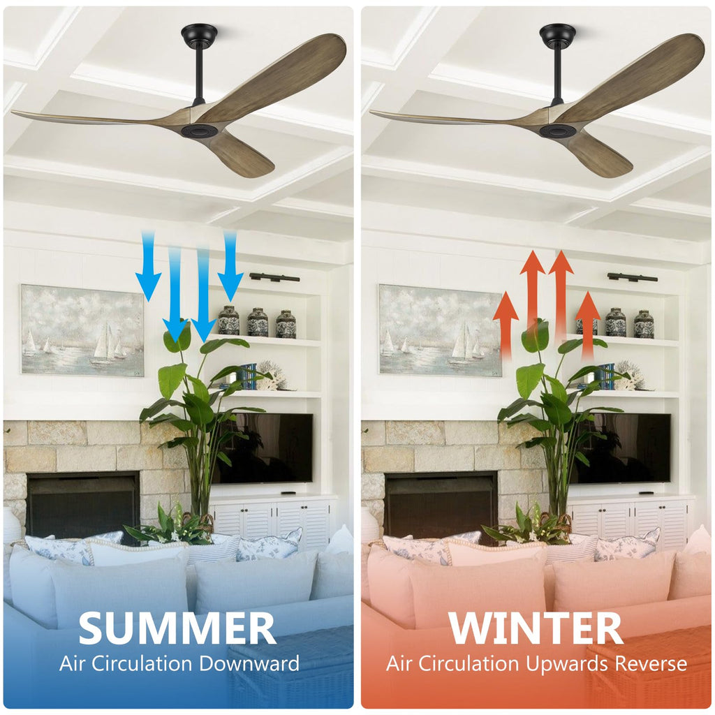 ABZ Ceiling Fans without Lights - 52 Inch Modern Ceiling Fans no Lights with Remote Control, Black 3 Blade Solid Wood Indoor Outdoor Ceiling Fans for Patios Living Room Bedroom