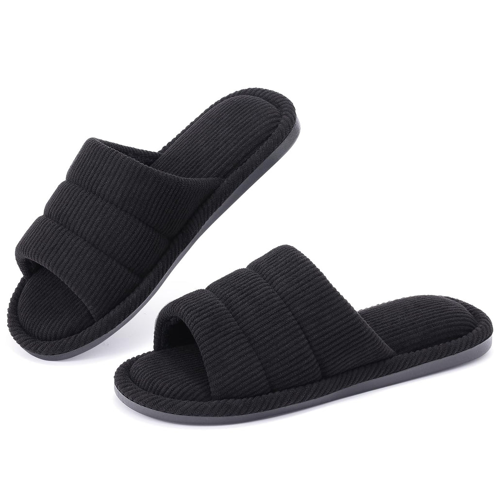 shevalues Terry Cloth Open Toe Slippers for Women Memory Foam Slip On House Slippers
