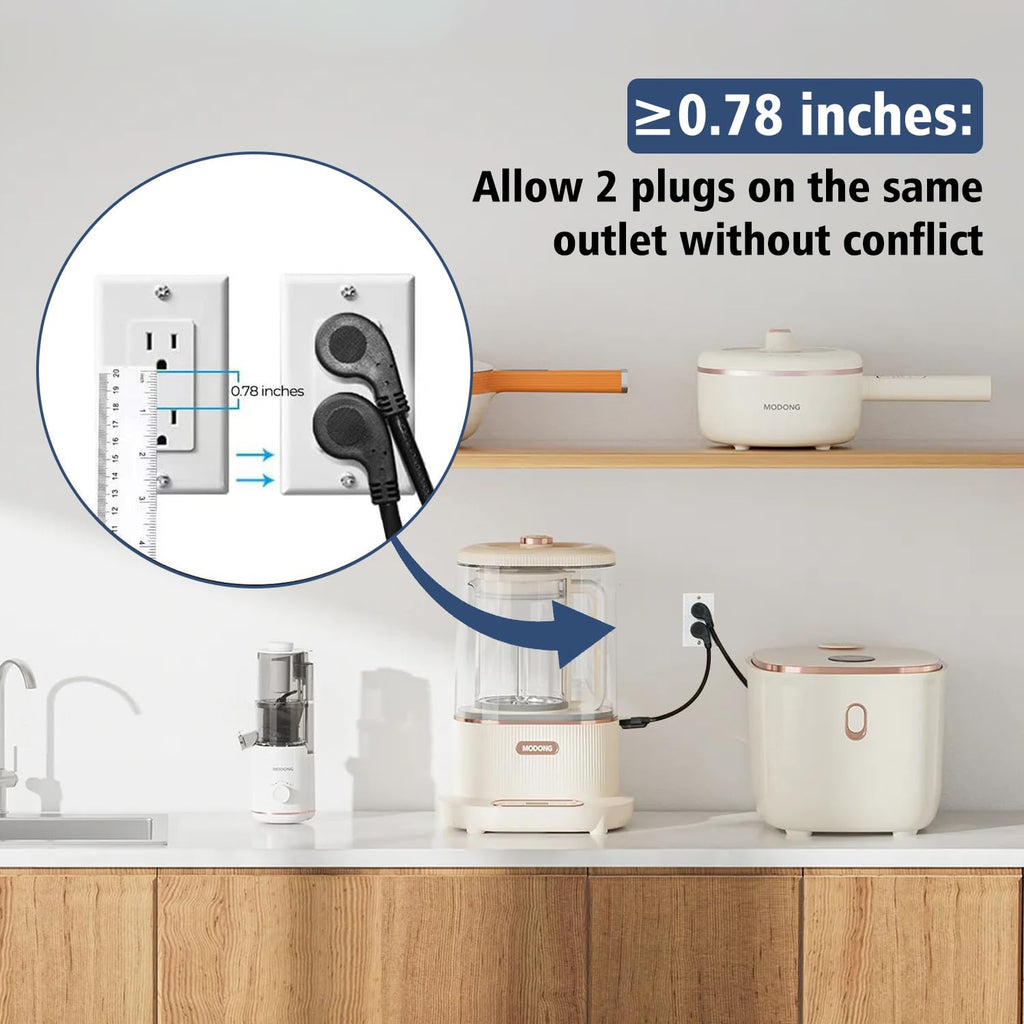 1875W Short Extension Cord,15A 14AWG Low Profile Flat Plug Heavy Duty Extension Cord Outlet Saver 3-Prong Grounded Power Extension Cable (White 1 Feet)