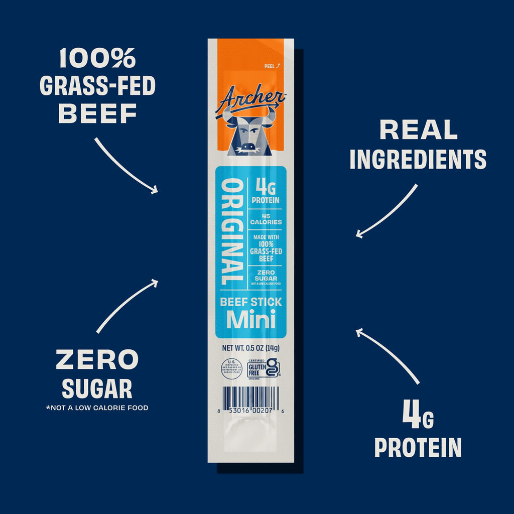 Archer Jerky Mini Beef Jerky Sticks - Grass Fed Beef Sticks Individually Wrapped, Mini Protein Snacks Bulk, Protein Snack Packs, Gluten Free, Paleo, Keto - .5 oz (Pack of 28)