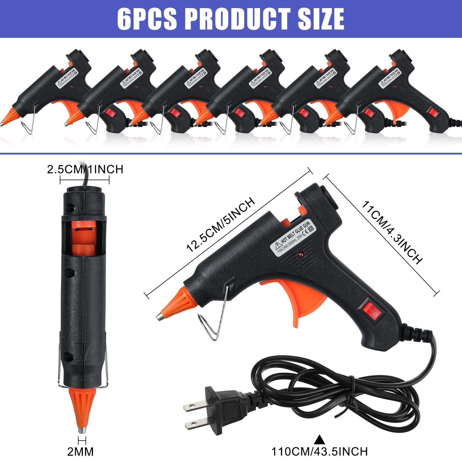 Zhengmy 6 Pcs Mini Glue Gun Crafts Hot Melt Guns Low Temp Glue with Burn Protection Fast Preheating and Easy Squeeze Trigger for School DIY Arts Class Projects Home Quick Repairs, 20 W (Multicolor)
