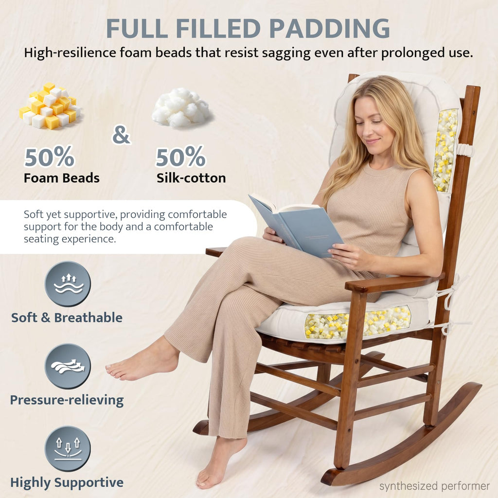 mudilun Rocking Chair Cushion - Non-Slip Tufted 4-Inch Thickened Rocking Chair Cushions with Ties Indoor/Outdoor Wooden Rocking Chair Pad for Living Rooms, Bedrooms, and Balconies