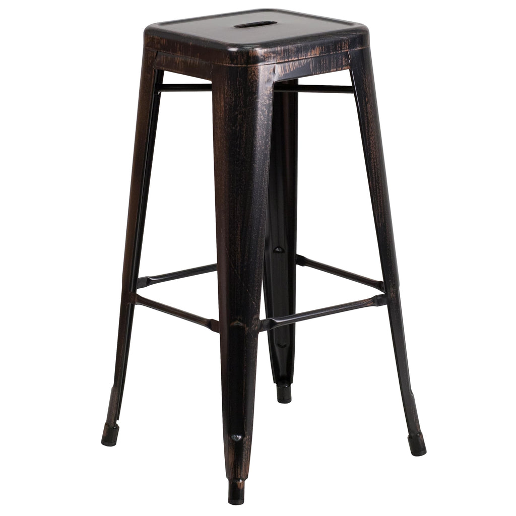 Flash Furniture 30"H Commercial Modern Metal Backless Barstool, Indoor/Outdoor Industrial Square Stacking Bar Stool for Patio Bars/Restaurants, Black