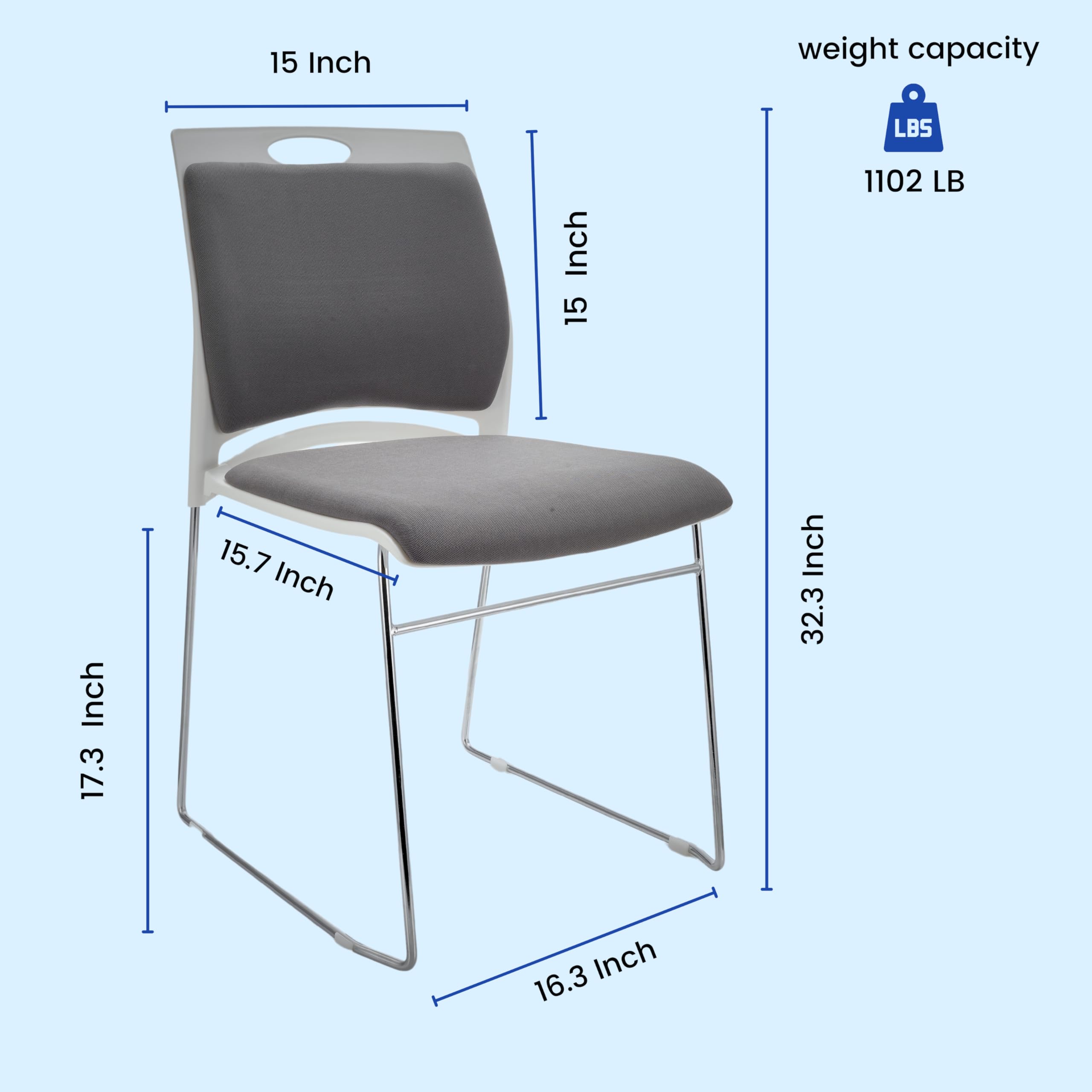 4 Pack Stacking Chairs 1102LB Capacity Home Office Guest Chair Set With Sled Base, Modern Reception Chair for Kitchen, Waiting Room, Multi-Purpose, Break Room, Training, Cafeteria, Gray Color